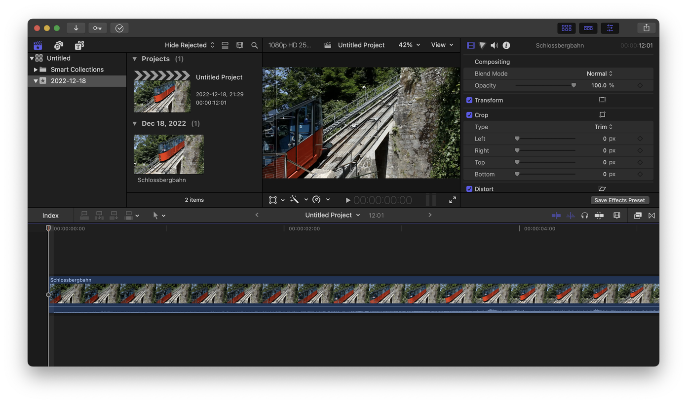 Final Cut Pro with the consumer UI. It inherits the system's pink hue for many elements. (Some continue to use the blue hue.)